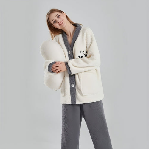 Couple Pajamas Women Winter Coral Fleece Thickened Casual Clothes Half