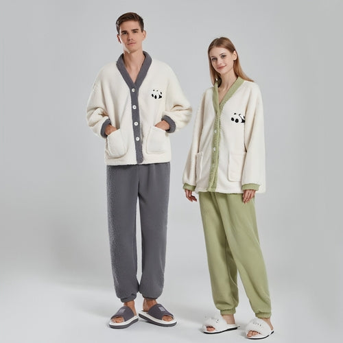 Couple Pajamas Women Winter Coral Fleece Thickened Casual Clothes Half